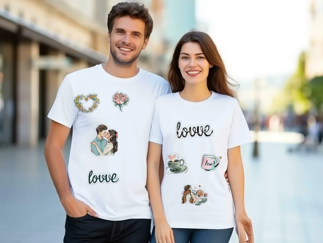 Pareja con camisetas de boda